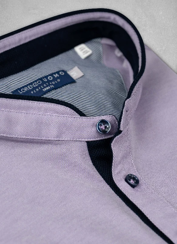 short sleeve t-shirts with prints for men -The Perfect Polo Shirt with Band Collar in Lavender