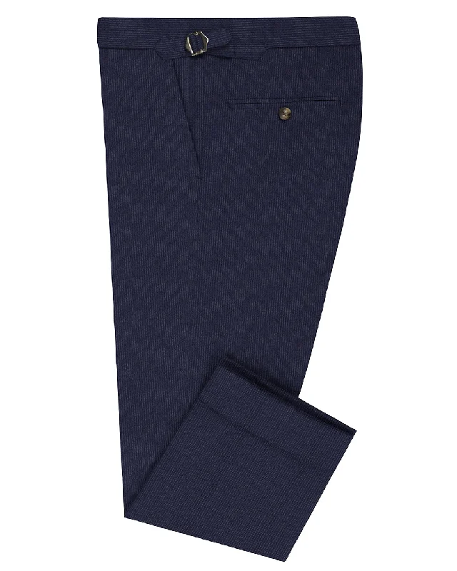 Men's pants with plush texture-Vitale Barberis Canonico- 120s White Pin Stripes On Navy Flannel