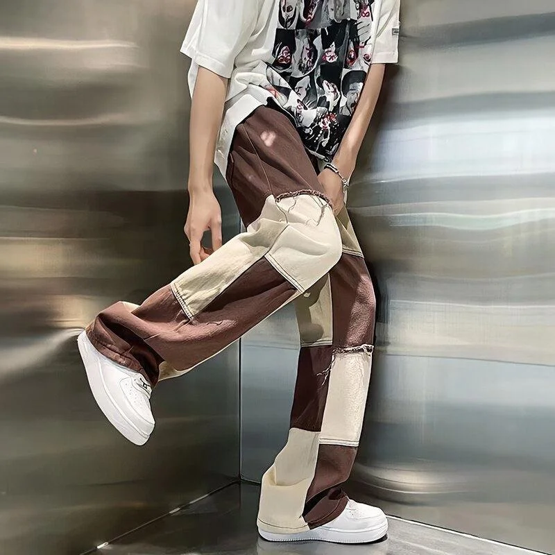 Men's pants with reinforced seams-Y2K Patchwork Pants