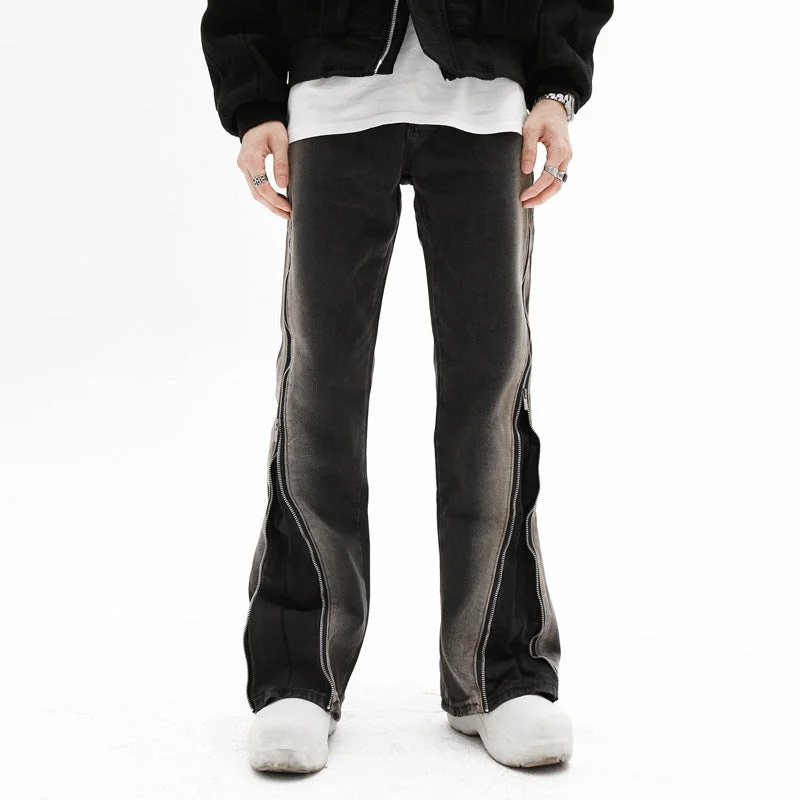 Men's pants for short trips-Zipper Straight-leg Pants